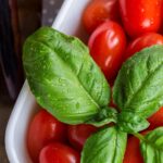 tomatoes, vegetables, tomato, food, red, harvest, summer, greens, nature, small tomatoes, cherry, fruit, blank, country house, market, wet, ripe tomatoes, basil